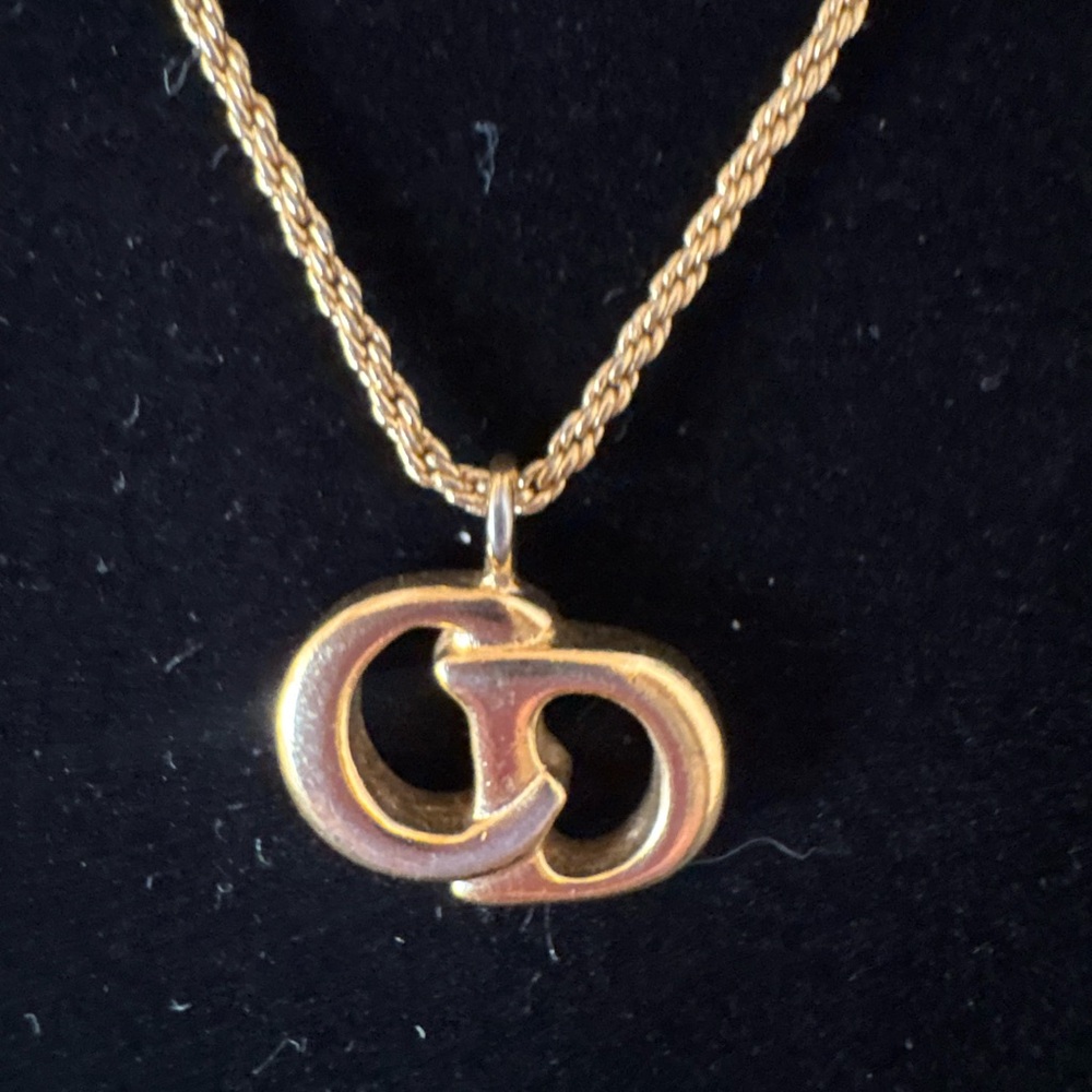Dior Gold Tone CD Logo Pendant Necklace - Picture 6 of 11